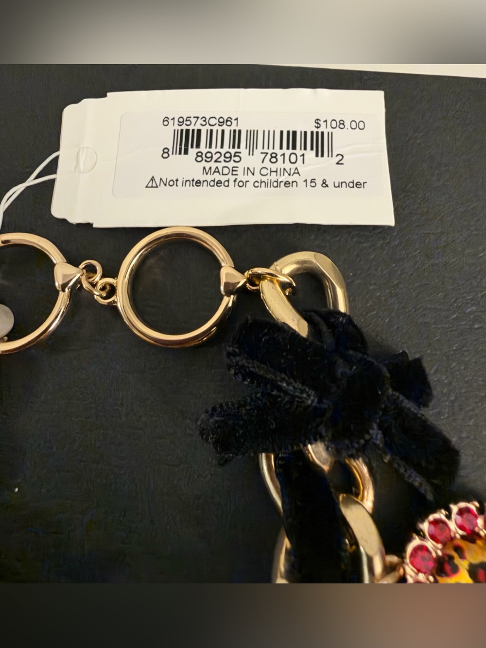 Betsey Johnson Gold-Tone Chain Bracelet with Red Roses & Leopard Heart Charms - Picture 6 of 16
